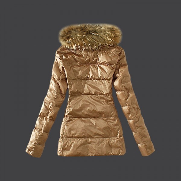 Moncler Donna Giù cappotto collo di pelliccia Khaki Presa M1091